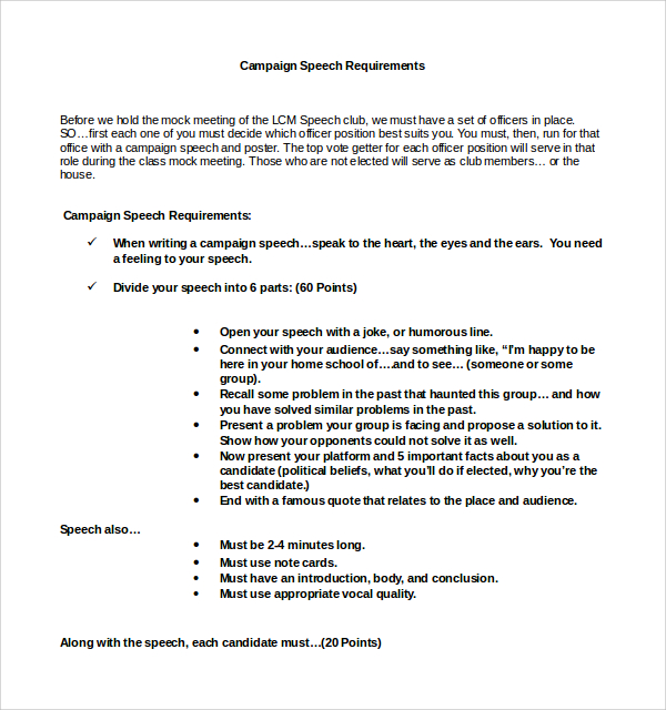 printable campaign speech template