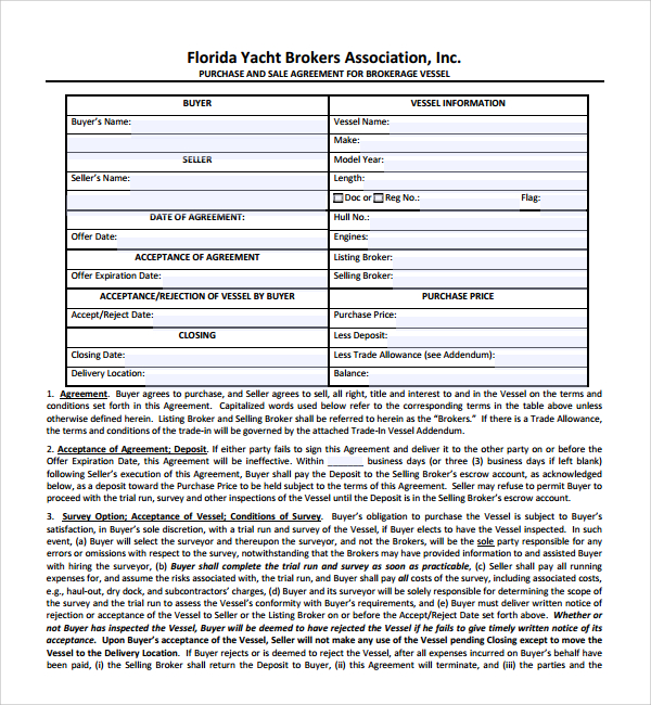 9+ Boat Purchase Agreement Templates Sample Templates