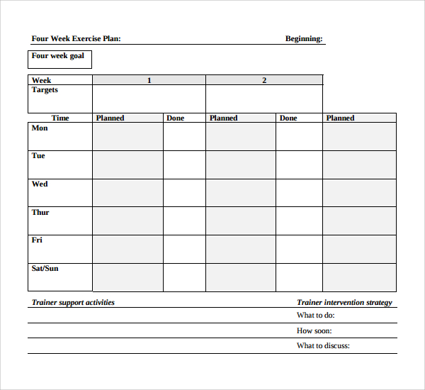 Exercise Plan Template PDF