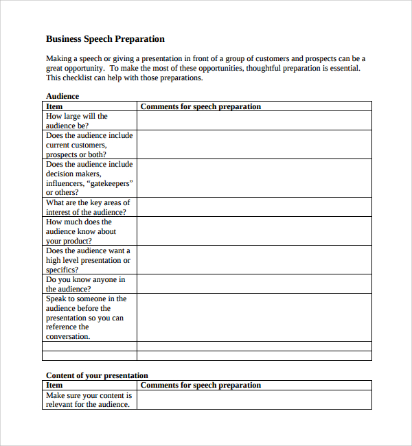 business presentation speech