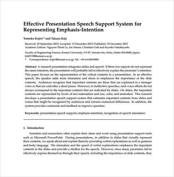 presentation format speech