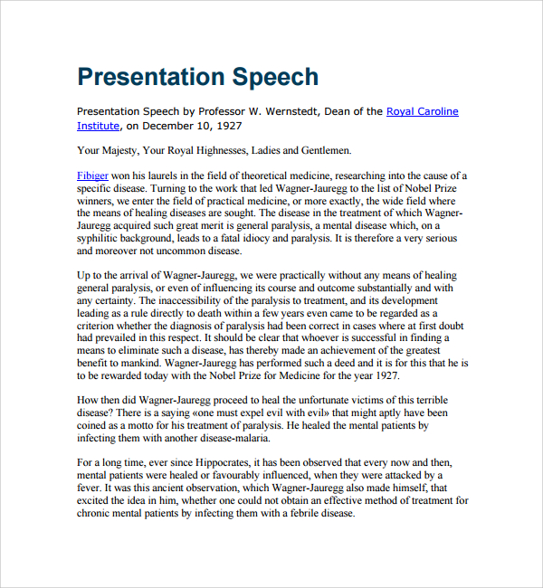 presentation speech template pdf