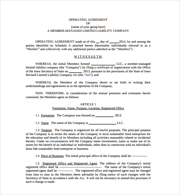 Sample Business Operating Agreement  7  Free Documents Download in PDF, Word