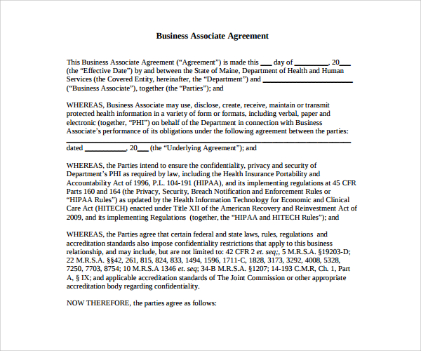 printable business associate agreement