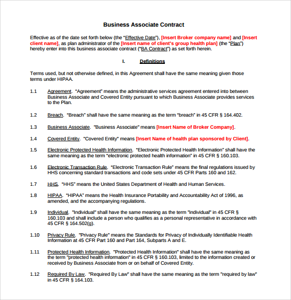 Business Associate Agreement Hipaa Template