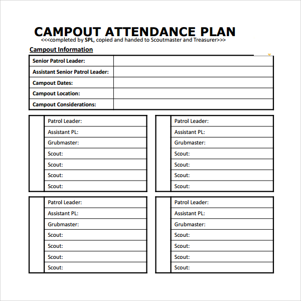 campout attendance planner