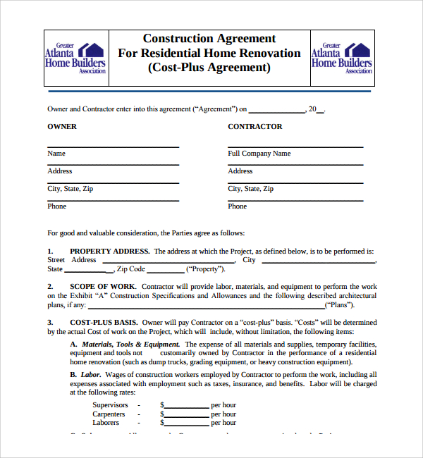 Residential Construction Agreement