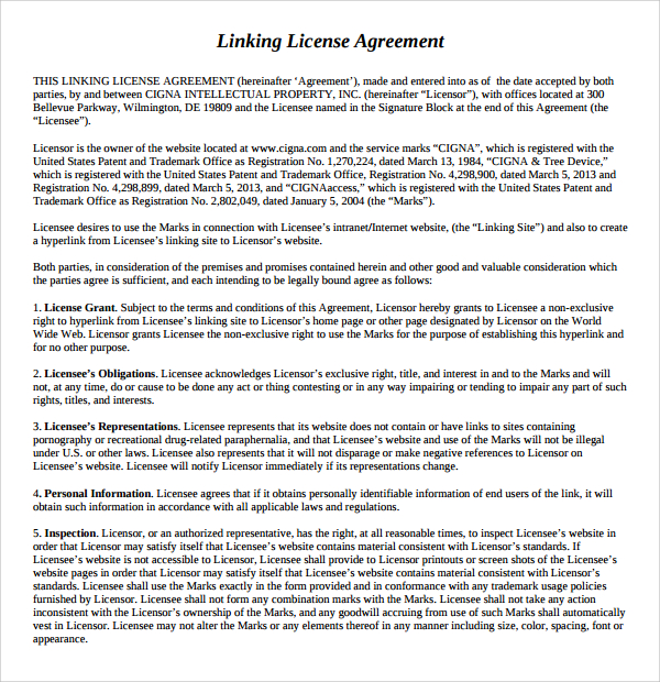 linking license agreement template