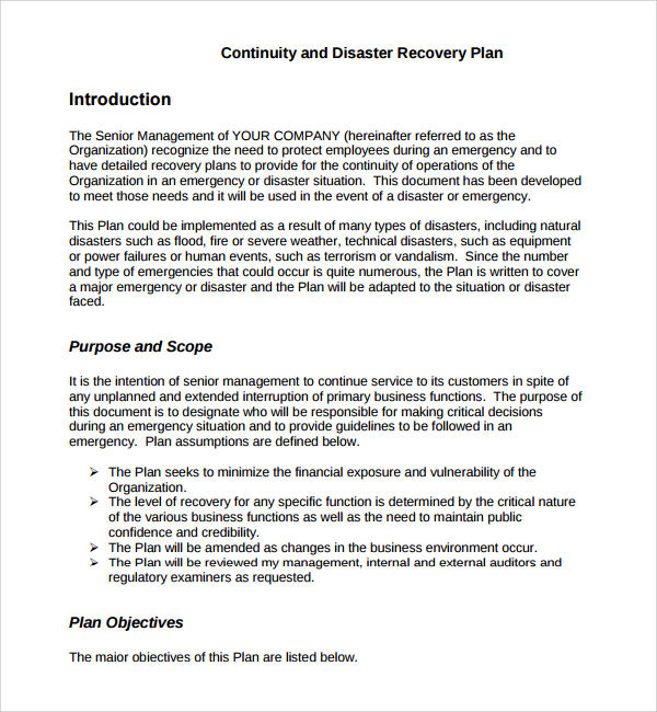 Free 7 Sample Continuity Plan Templates In Ms Word Pdf 9589