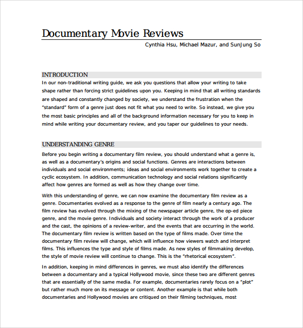 documentary film review template