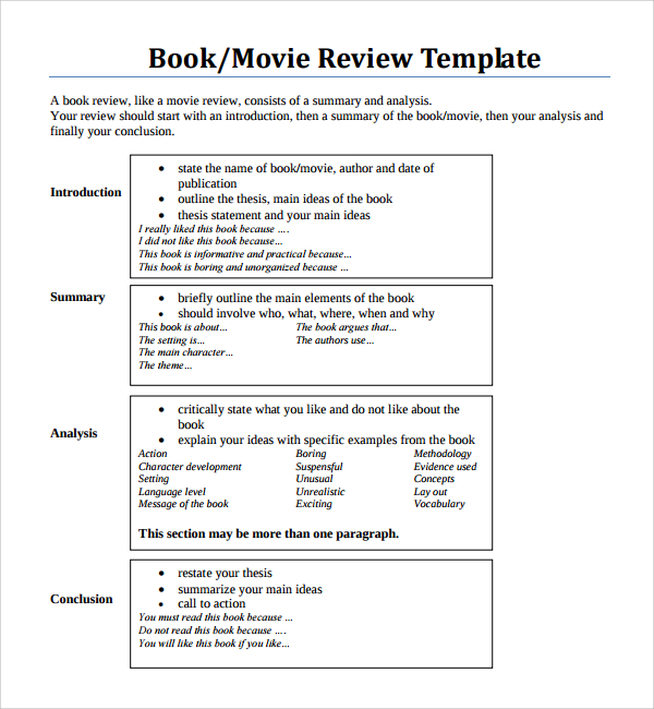 movie review sheet template