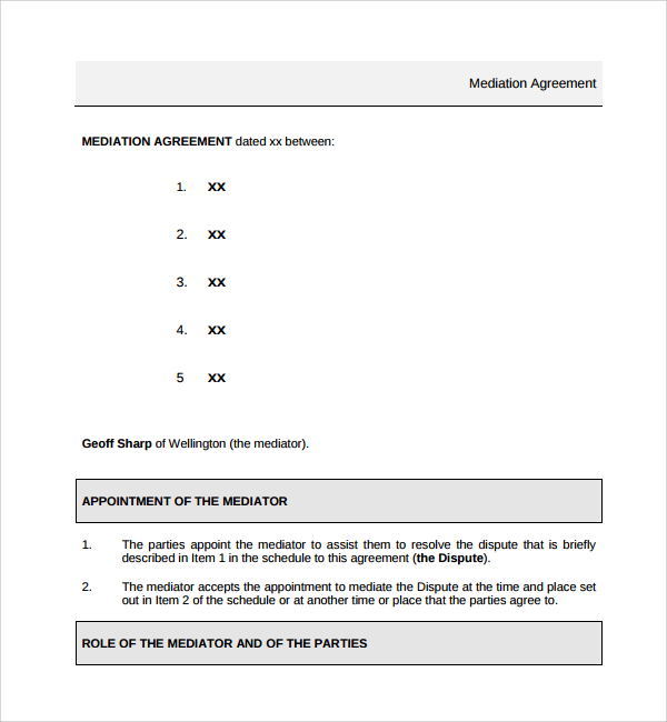 7 Mediation Agreement Templates Sample Templates 9953