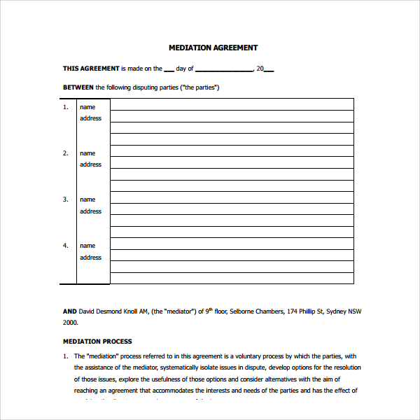 FREE 8+ Mediation Agreement Templates in PDF MS Word Google Docs