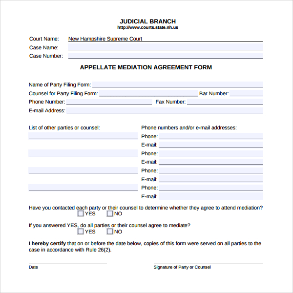 Sample Mediation Agreement Template