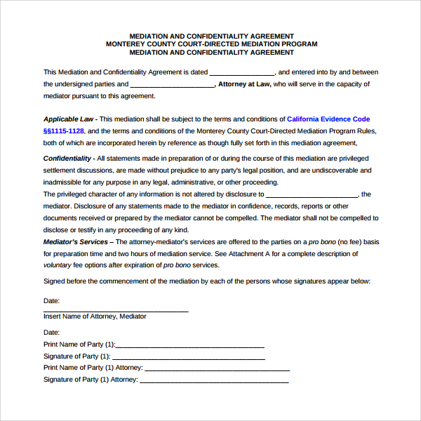 FREE 8+ Mediation Agreement Templates in PDF MS Word Google Docs