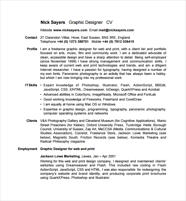 graphic design cv template