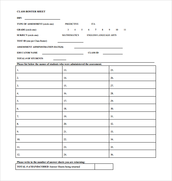 FREE 7 Sample Class Roster Templates In PDF