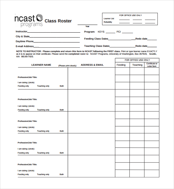 FREE 7 Sample Class Roster Templates In PDF