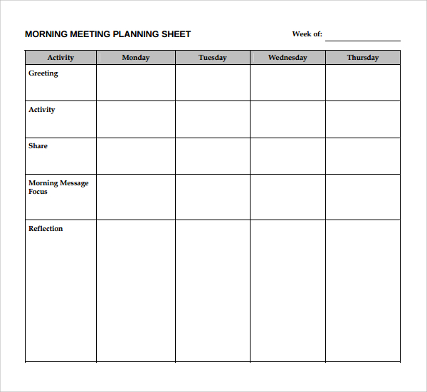 morning meeting plan template