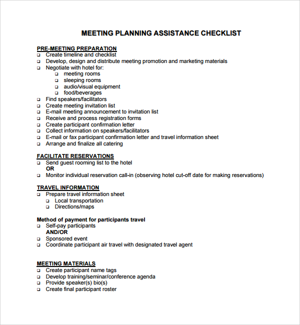 meeting planning assistance checklist