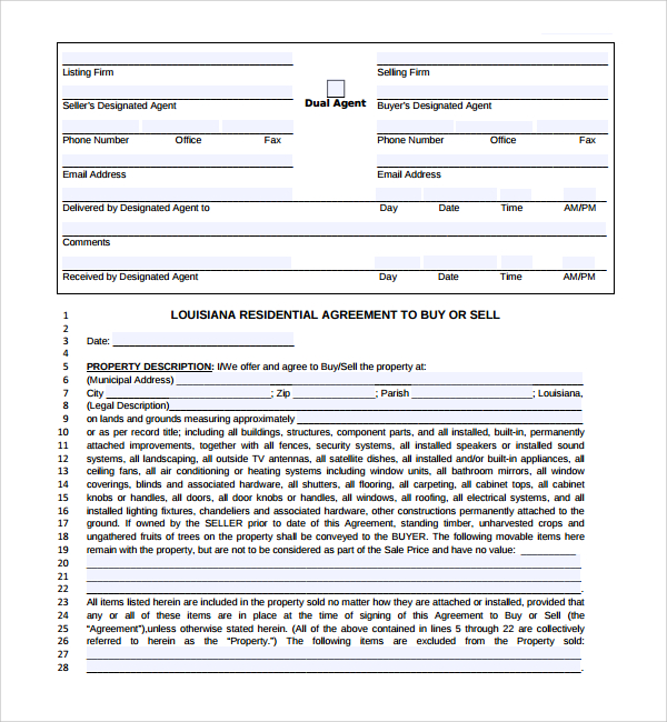 blank residential purchase agreement