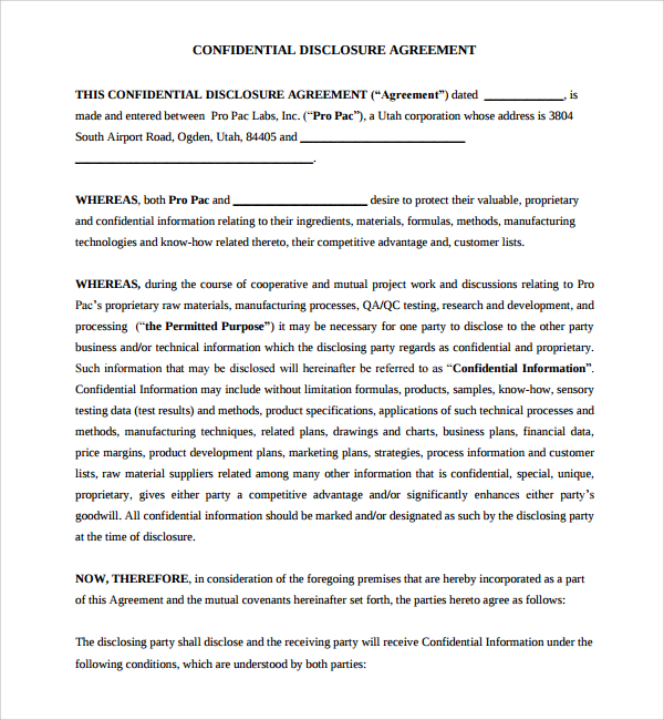 simple confidential disclosure agreement