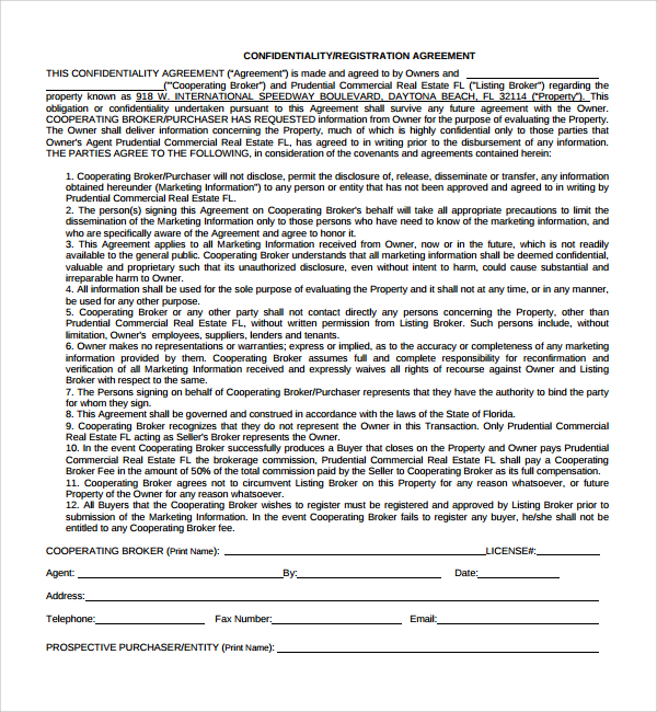 confidentiality agreement for real estate
