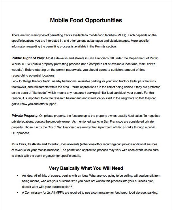 Business plan for a mobile catering business