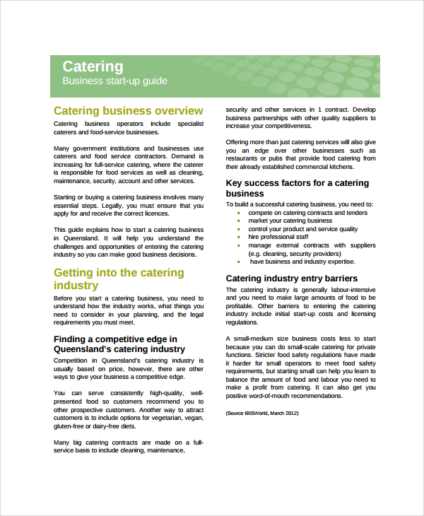 catering business plan outline