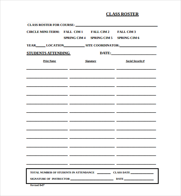 free classroom roster template