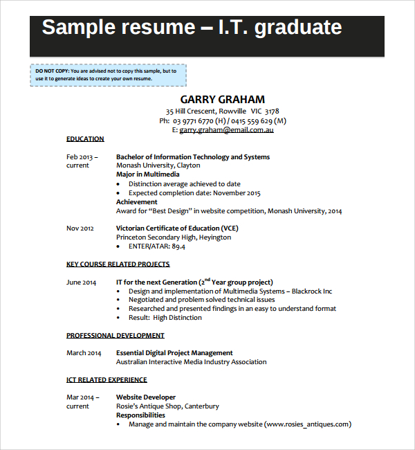 Free 7 Sample It Cv Templates In Ms Word Pdf