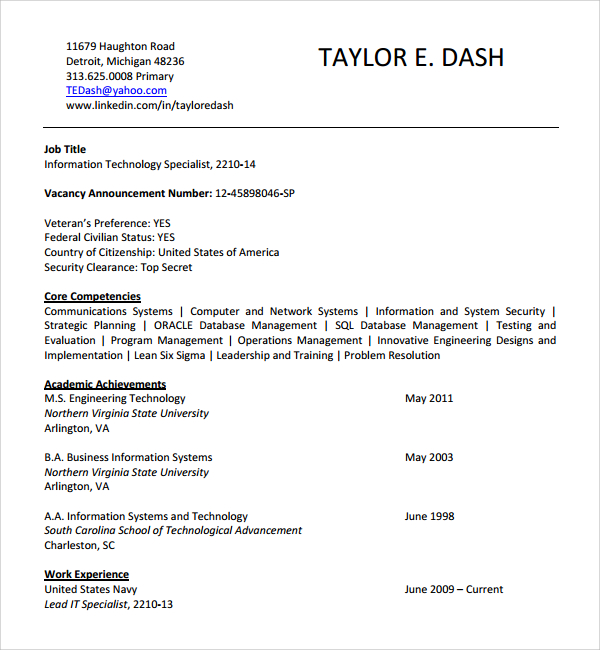 Fbi Core Competencies Resume Federal Resume