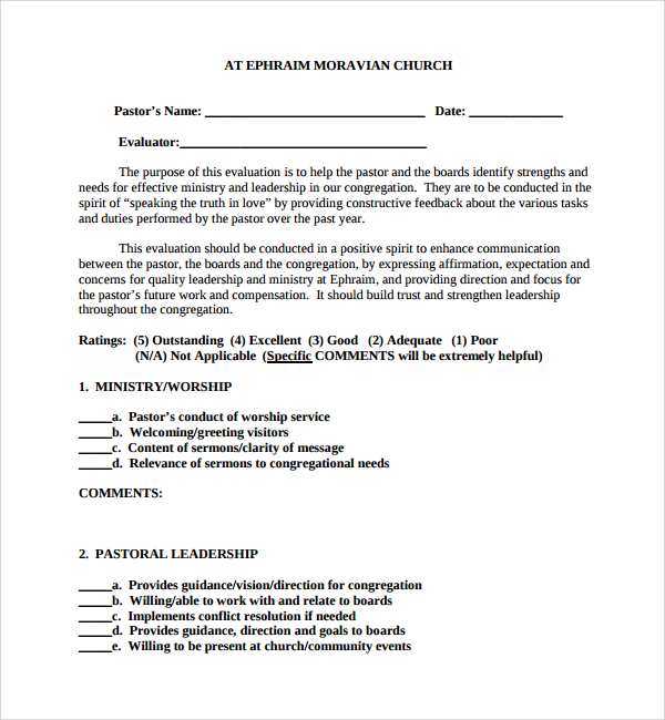church leadership evaluation form