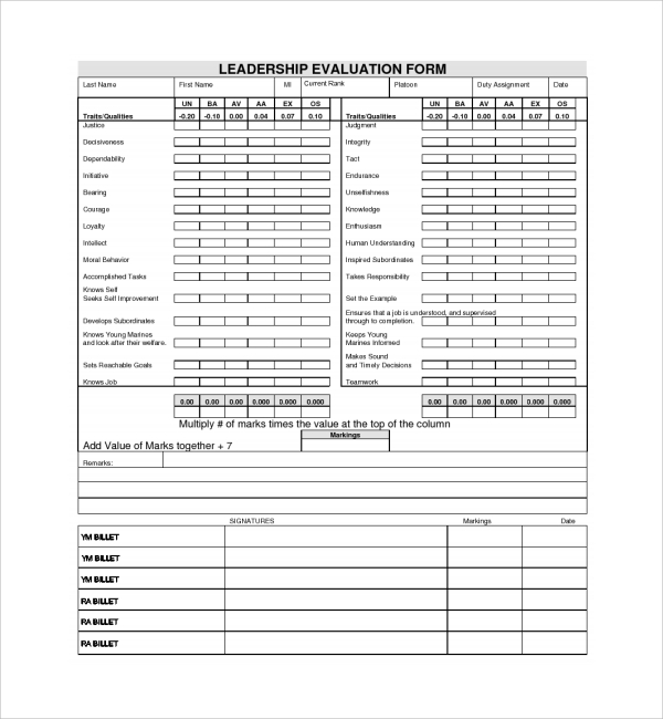 sample leadership evaluation form﻿