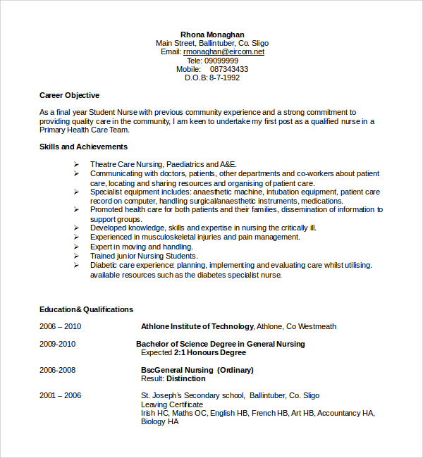 nurse cv template word free download