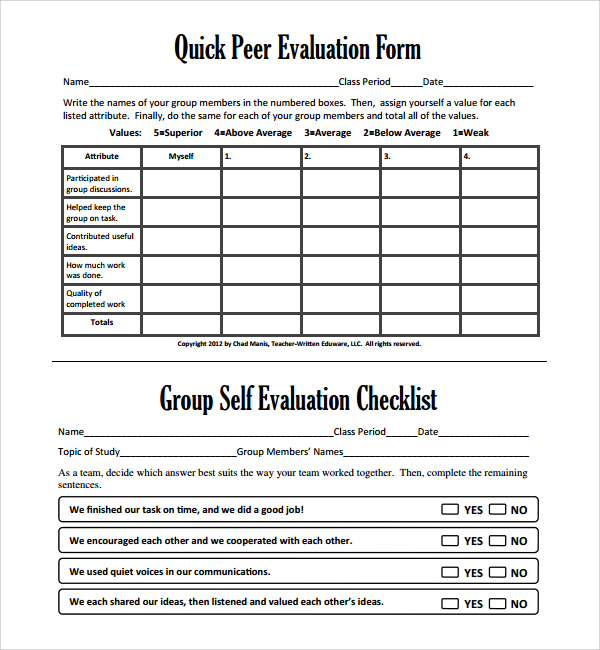 quick peer evaluation form