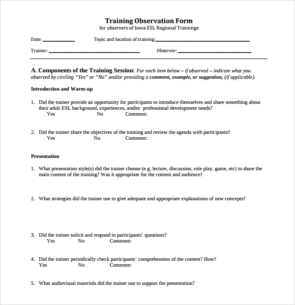 group training observation form