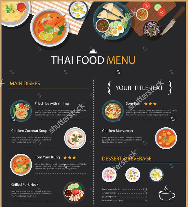 vector thai food restaurant menu