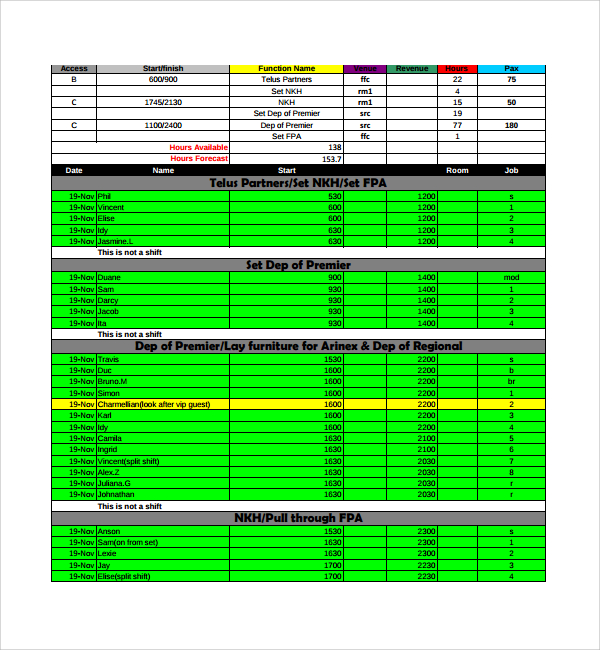 FREE 6+ Sample Staff Roster Templates in PDF MS Word Excel