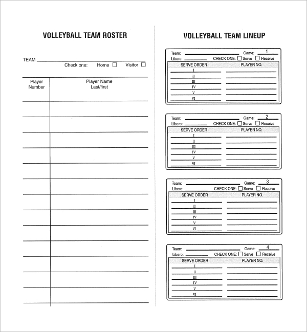 Volleyball Charting Sheets