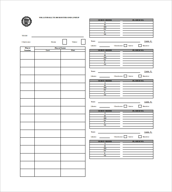 free volleyball roster template