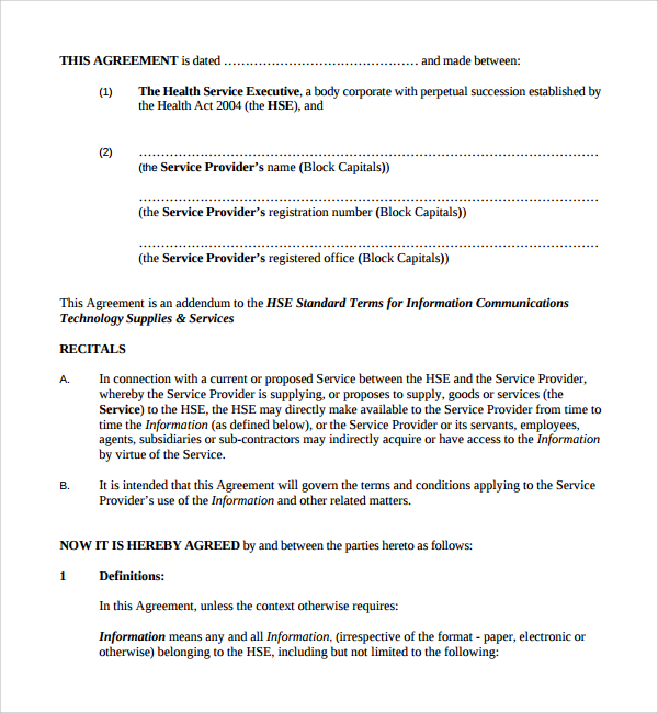 standard confidentiality agreement