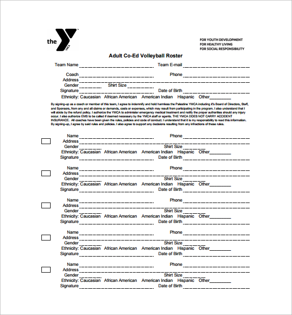 FREE 7+Sample Volleyball Roster Templates in PDF MS Word