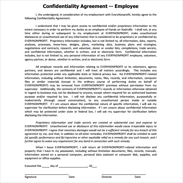 sample volunteer confidentiality agreement template