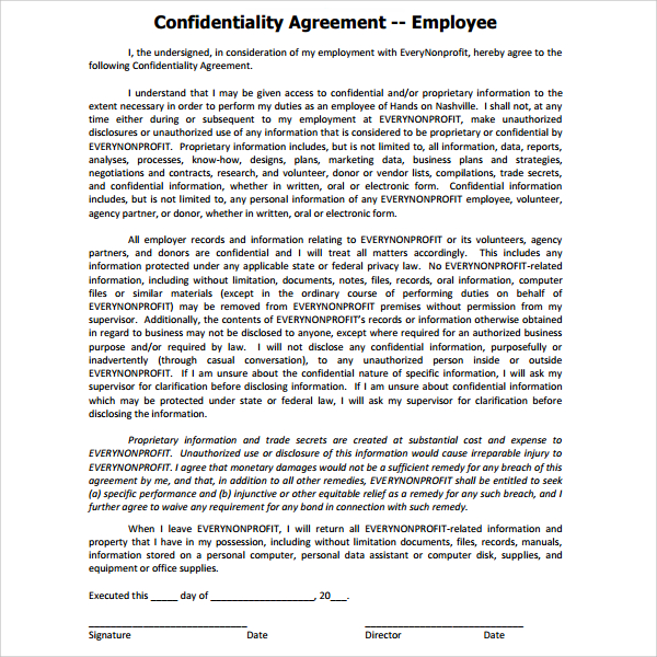 7  Volunteer Confidentiality Agreement Templates Sample Templates