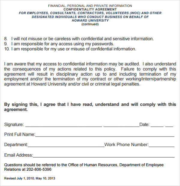 personal volunteer confidentiality agreement template