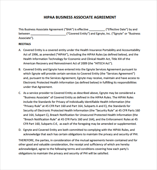 hipaa business associates agreement template