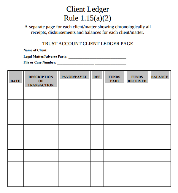 trust account ledger template