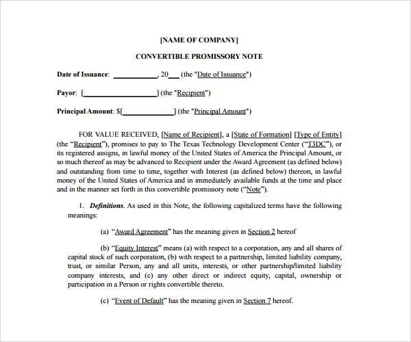 FREE 9 Sample Convertible Note Agreement Templates In PDF MS Word 