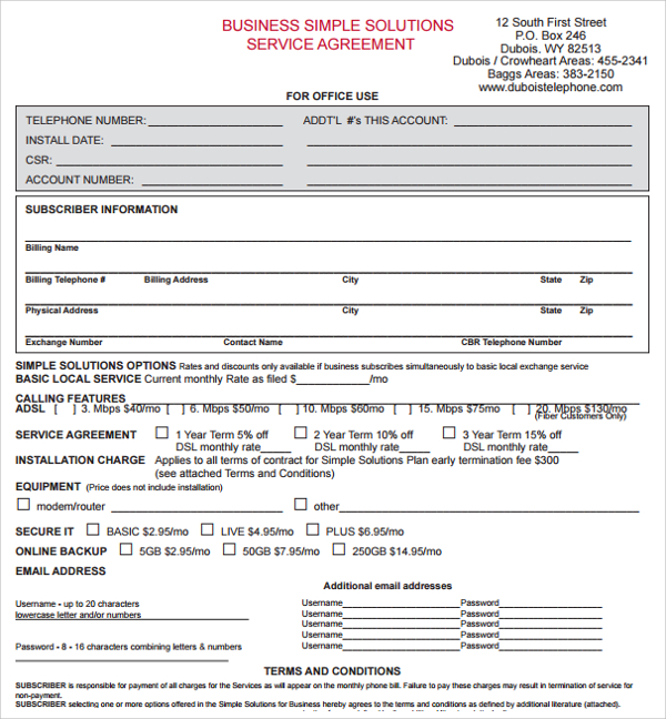 contract format a/c Service Business Free Documents 10 Agreement Template